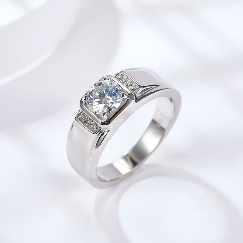 Men's 1 carat moissanite sterling silver metal plated 18k gold wedding ring domineering ring