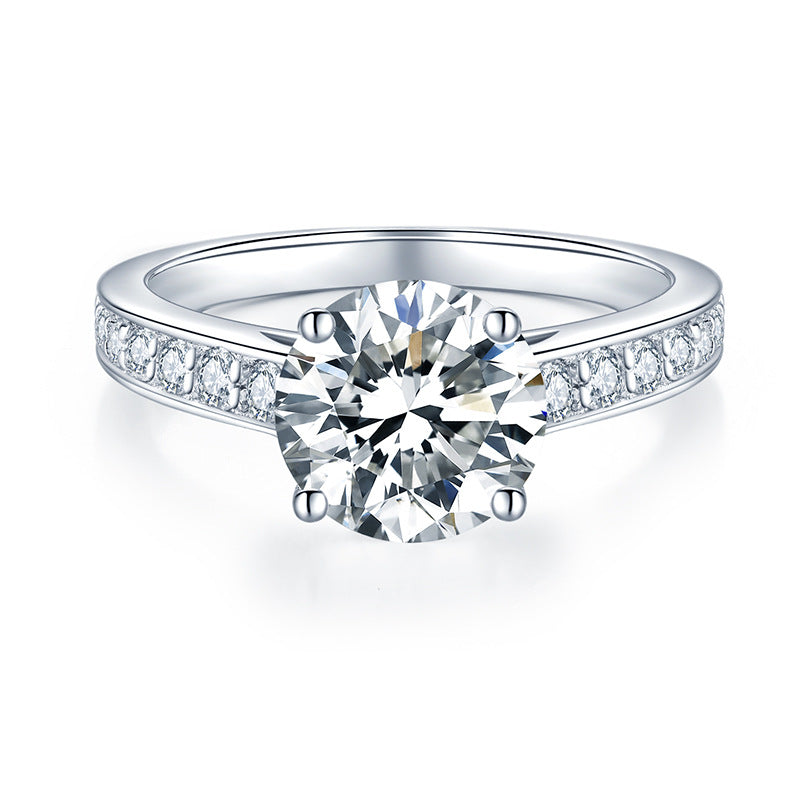 Luxury full diamond 2 carat round moissanite S925 silver plated 18k gold ring