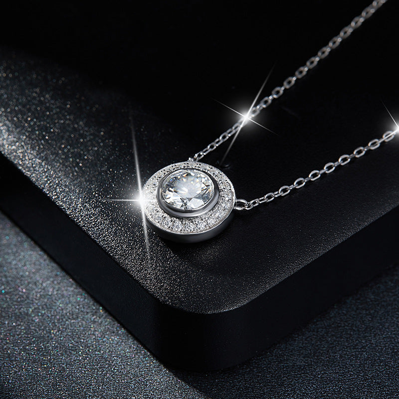 Moissanite Round Bubble 1 Carat Round Bag Pendant Full Moissanite S925 Silver Plated 18k Gold Necklace