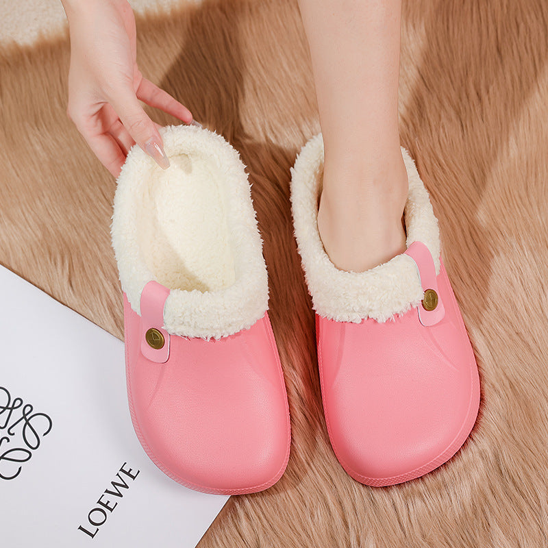 Winter large size velvet new home cotton slippers for women couples Baotou cotton shoes for men to keep warm