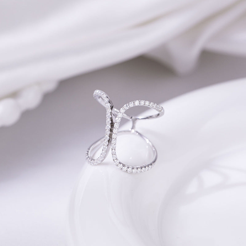 Niche design ins-style double C curve full diamond D color VVS moissanite row ring women's silver plated 18k gold ring