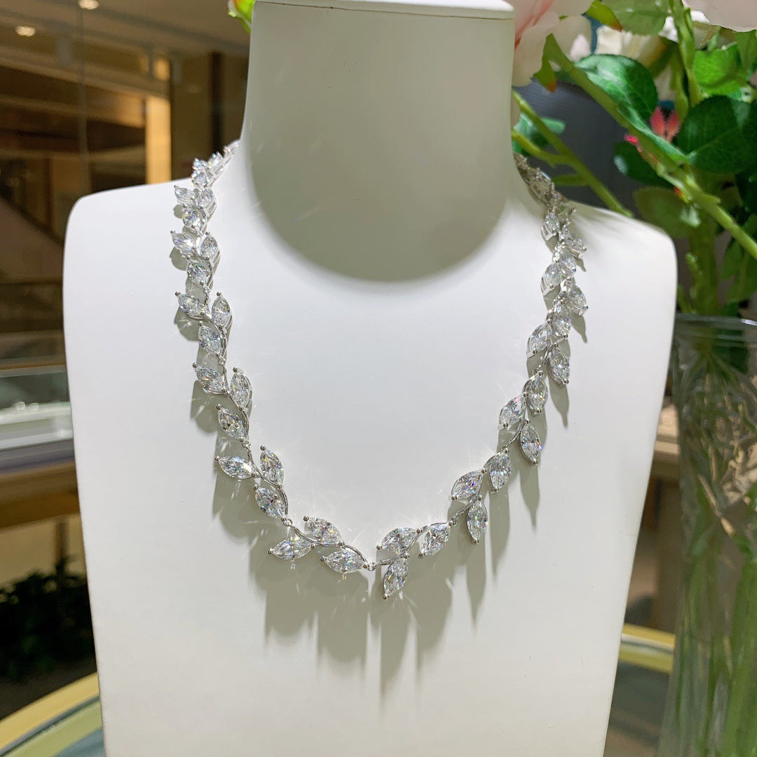 Dinner Annual Meeting Large Set Chain Marquise 4.5*9mm Moissanite Leaf Full Diamond Necklace Luxury Style
