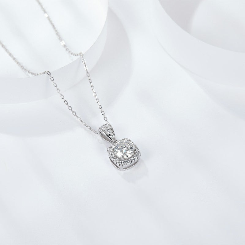 Princess micro inlaid square bag pendant moissanite clavicle chain birthday Valentine's Day gift silver plated 18K
