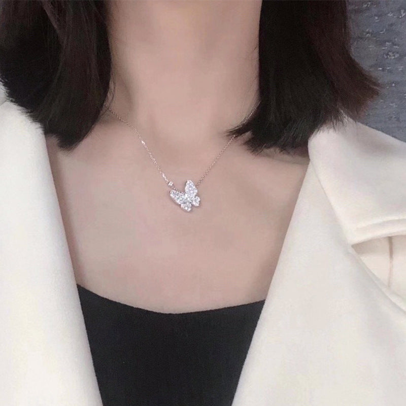 Style of a drop-hair luxury full of diamonds inlaid with zircon, marquise, moissan, diamond over diamond pen butterfly necklace