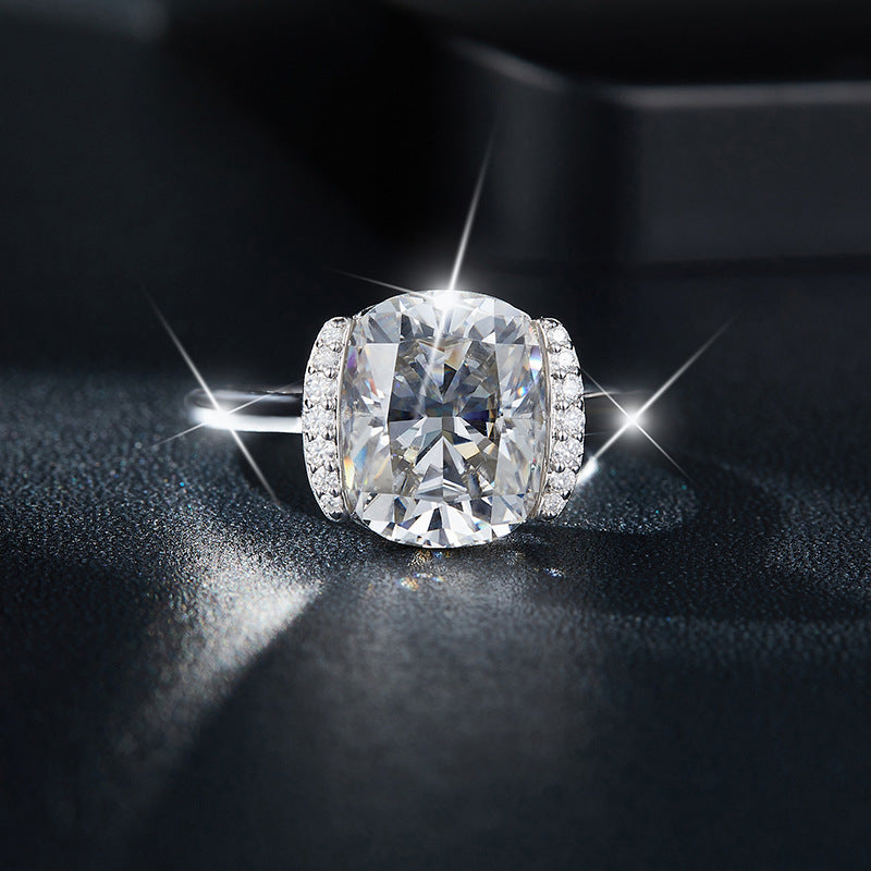 Pillow shape 9*11mm moissanite women's engagement ring S925 silver plated 18k gold women's ring