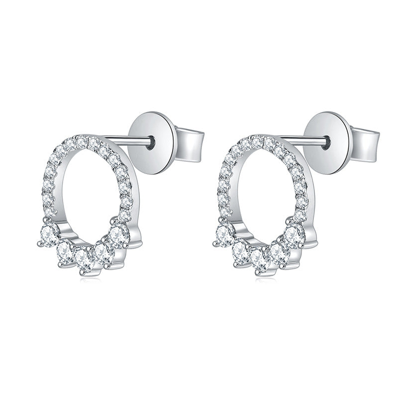 Hoop earrings are fully inlaid with full moissanite stud earrings and silver plated with 18k white gold
