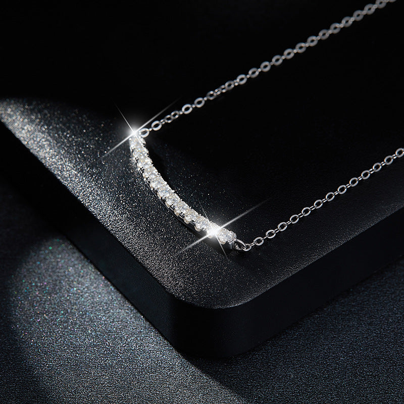 Ins stacking style simple smile necklace full of diamonds D color moissanite through the drill pen S925 silver plated 18k gold necklace