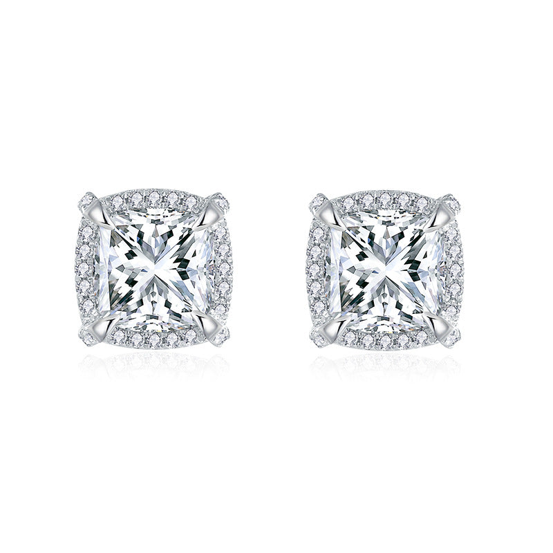 Classic square bag pillow shape 8mm full moissanite stud earrings S925 silver plated 18k gold earrings