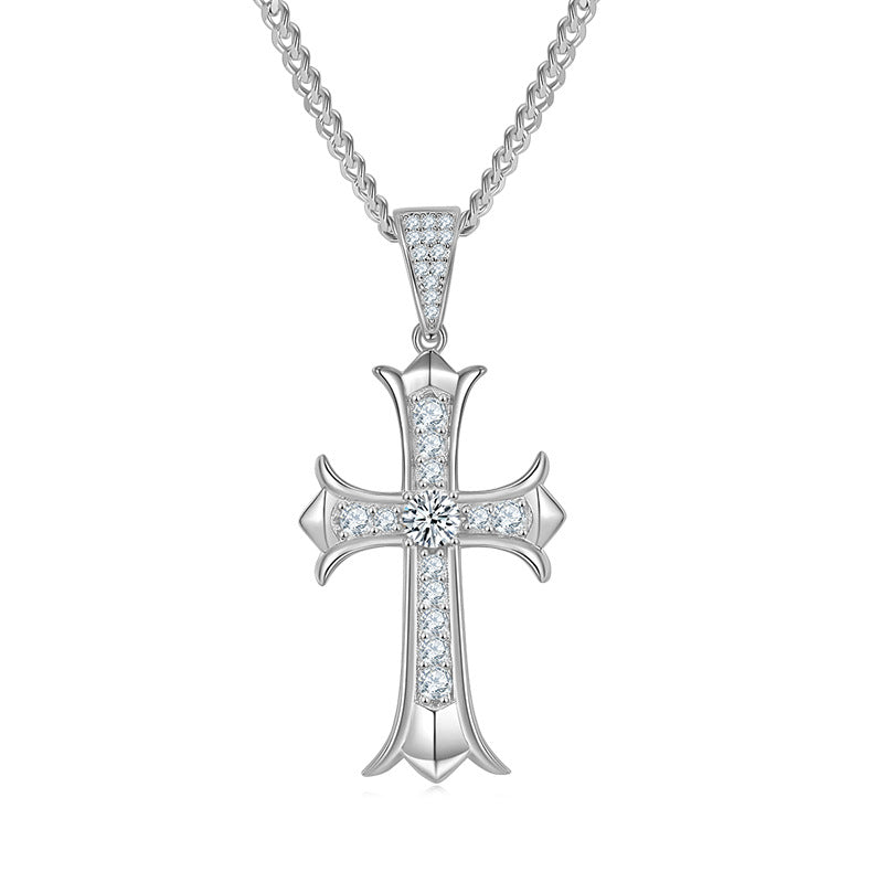 Oldschool retro street style cross silver plated 18k gold plated 5.0mm full moissanite necklace