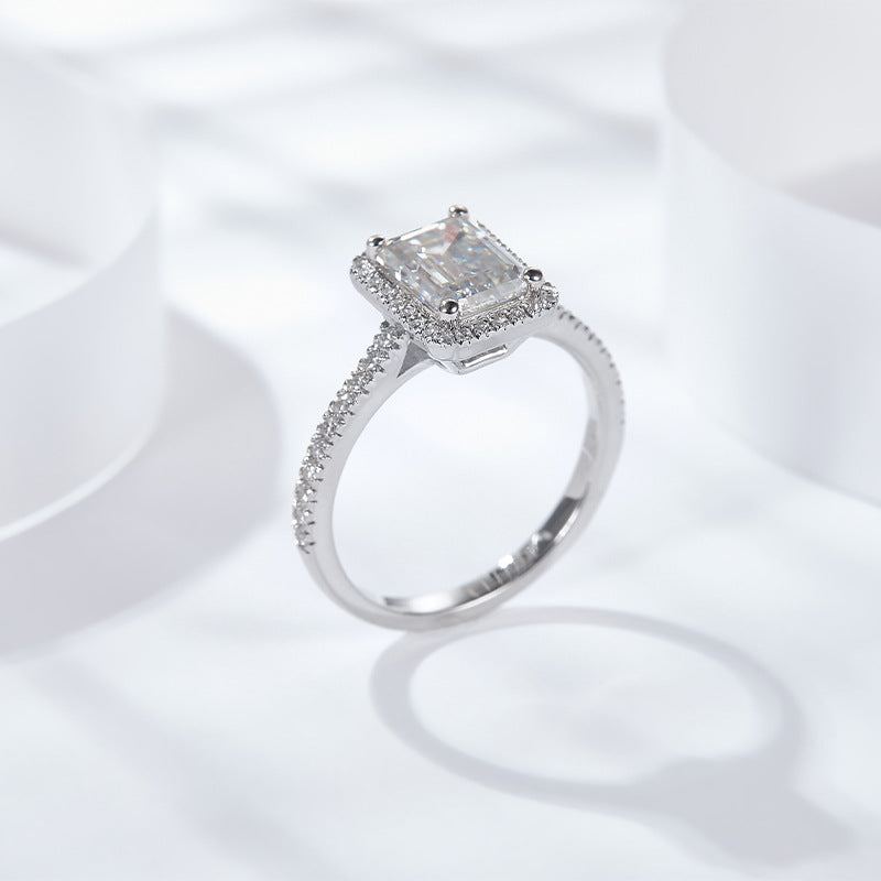 6*8mm emerald cut moissanite diamond ring ladies S925 silver plated 18k gold ring