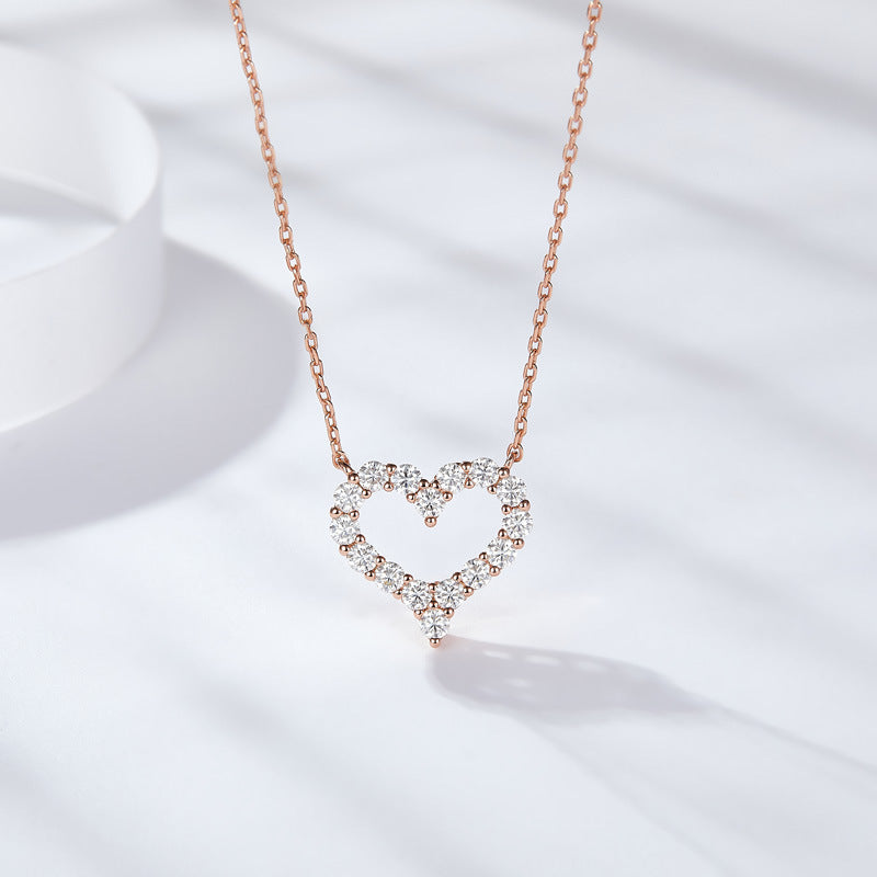 S925 sterling silver inlaid moissanite pendant necklace classic medium heart necklace personality temperament fashion clavicle chain