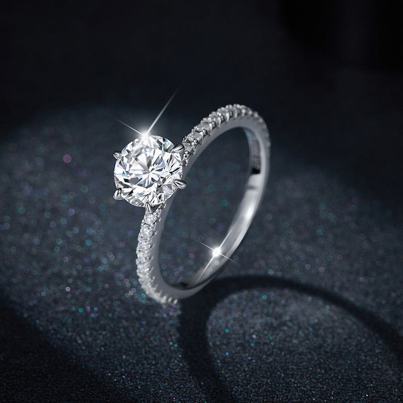 Classic Simple Six Prongs Moissanite 6.5mm Round Diamond Ring 925 Silver Gold Plated Ring