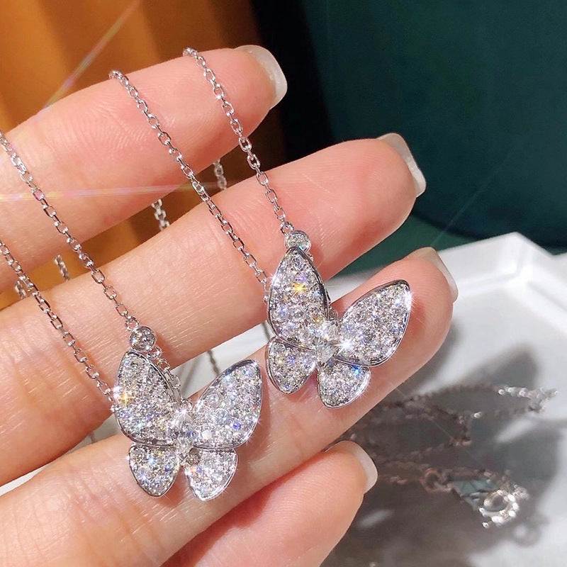 Style of a drop-hair luxury full of diamonds inlaid with zircon, marquise, moissan, diamond over diamond pen butterfly necklace