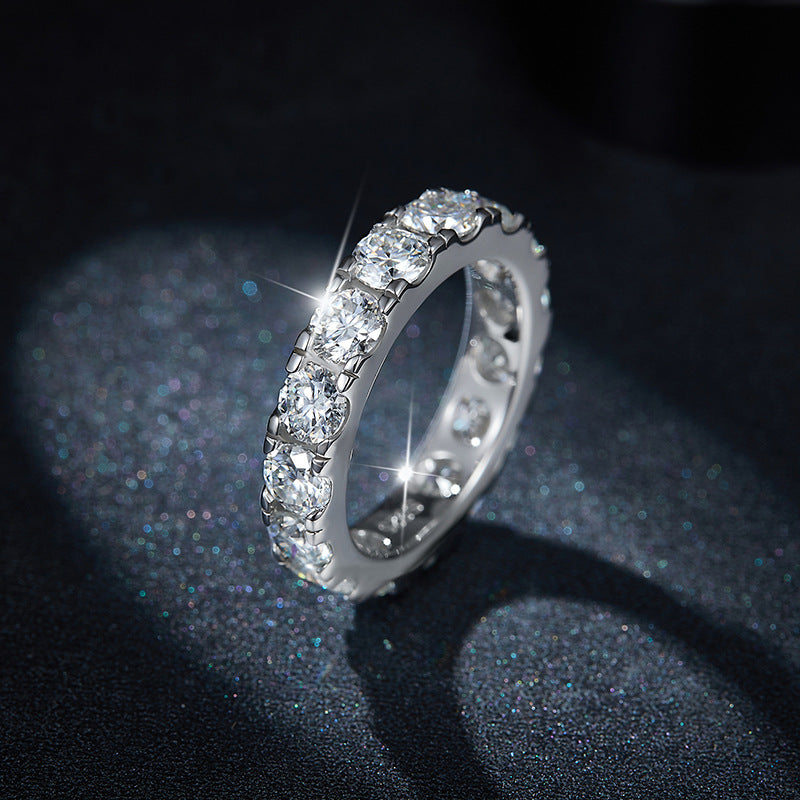 Cross-border Full Circle 4mm Round D Color Moissanite Row Ring Unisex S925 Silver Gold Plated Ring