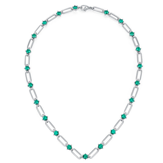 Ins style stacked 4.5mm round imitation emerald silver plated 18k gold paper clip necklace