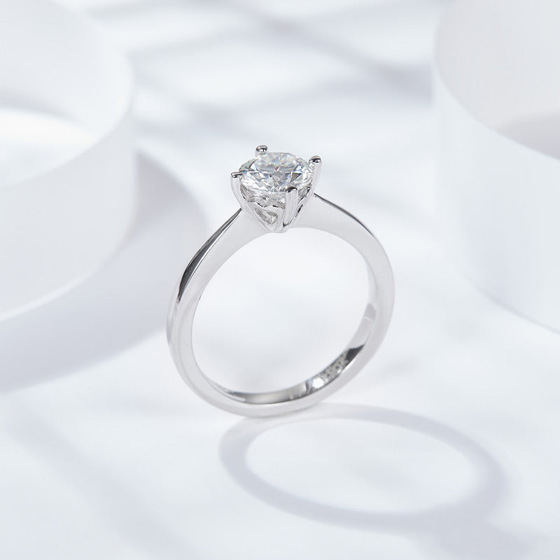 Four-Prong Moissanite Silver Plated 18K Gold Second Over Diamond Pen 50 Minutes 1 Carat Women's Engagement Ring