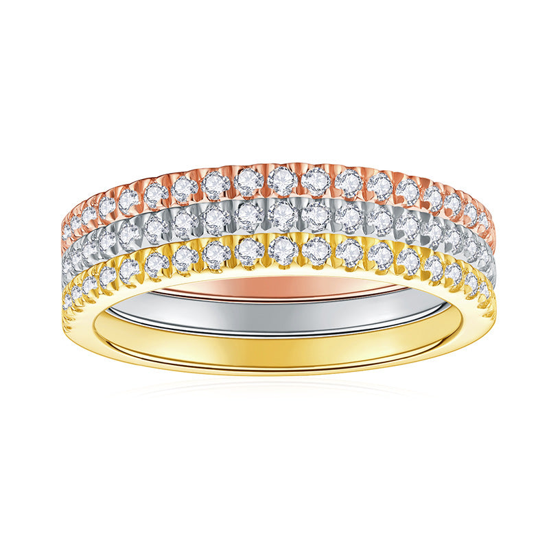 Wild stacked Daifeng S925 sterling silver plated 18k color gold moissanite closed ring