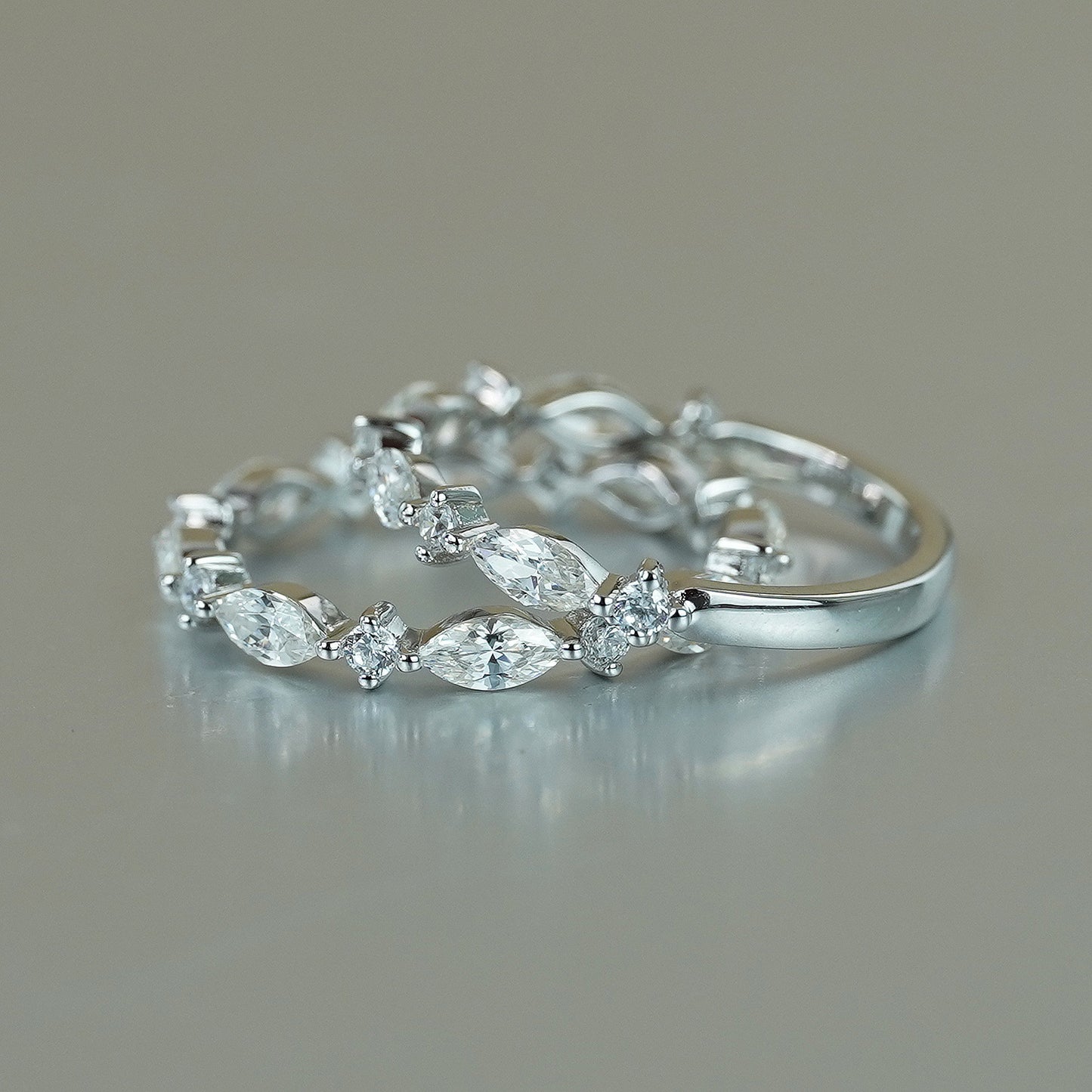 Full circle, marquise-shaped, half-circle ring, full Moissan, 925 silver-plated 18k gold ring