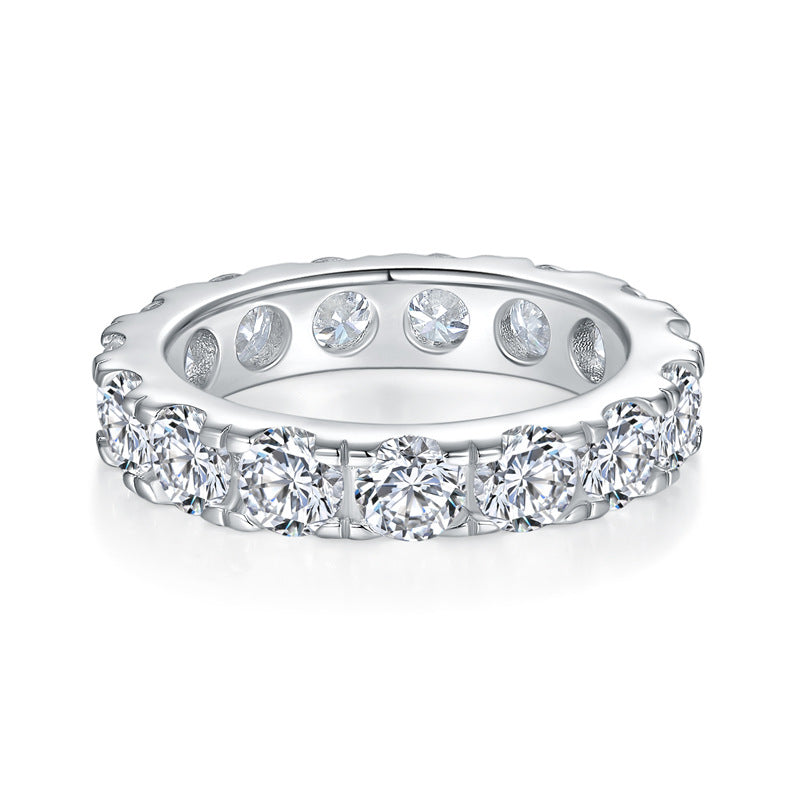 Cross-border Full Circle 4mm Round D Color Moissanite Row Ring Unisex S925 Silver Gold Plated Ring