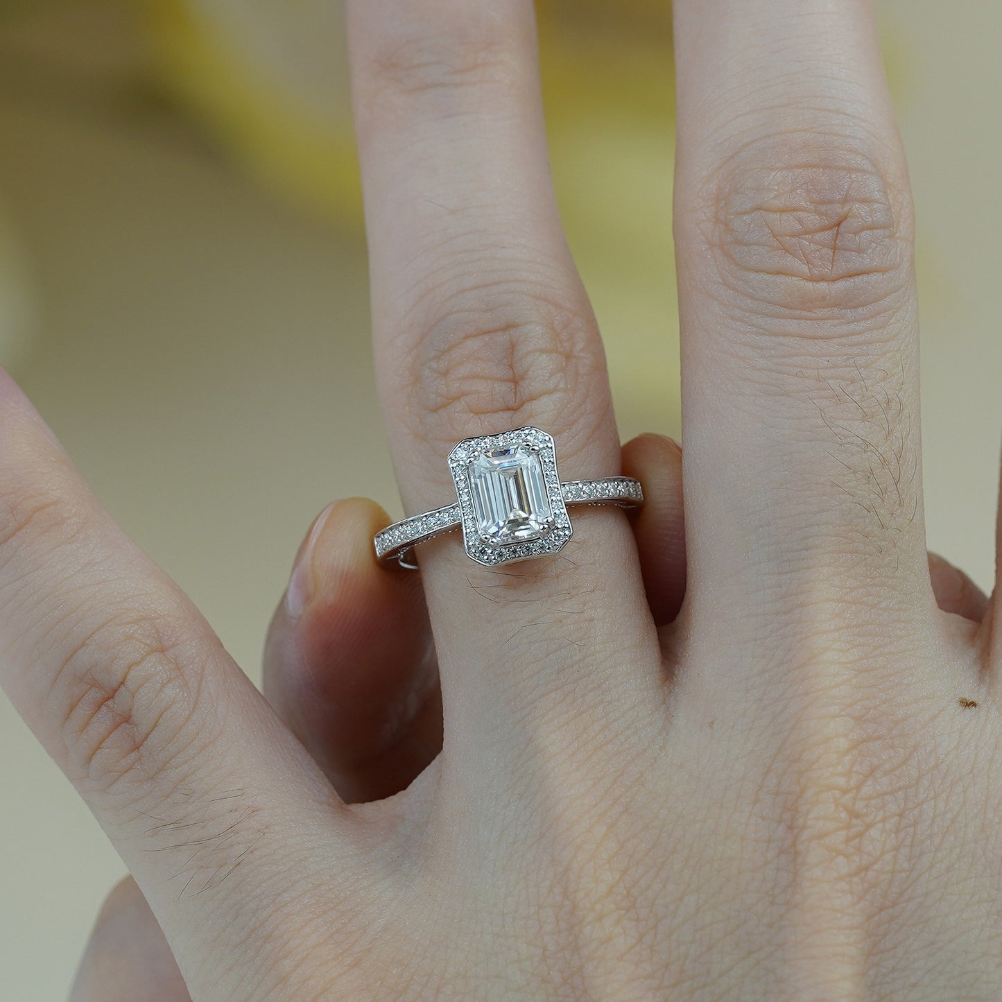 5*7mm Emerald Cut Moissanite Silver Plated 18K Gold Ringg