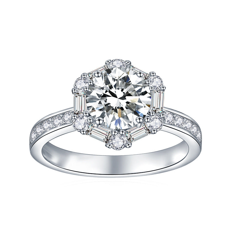 Simple Round 7.5mm Full Moissanite Silver Plated 18k Gold Ring