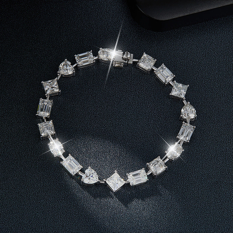 Irregular 1 carat special-shaped moissanite princess square heart emerald cut oval 925 silver bracelet