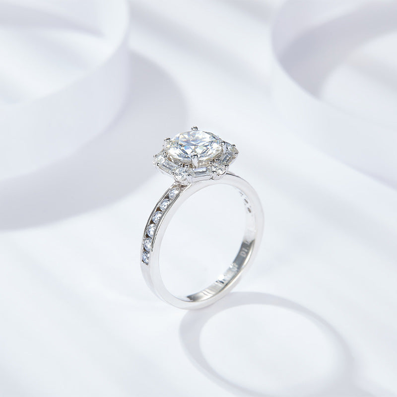 Simple Round 7.5mm Full Moissanite Silver Plated 18k Gold Ring