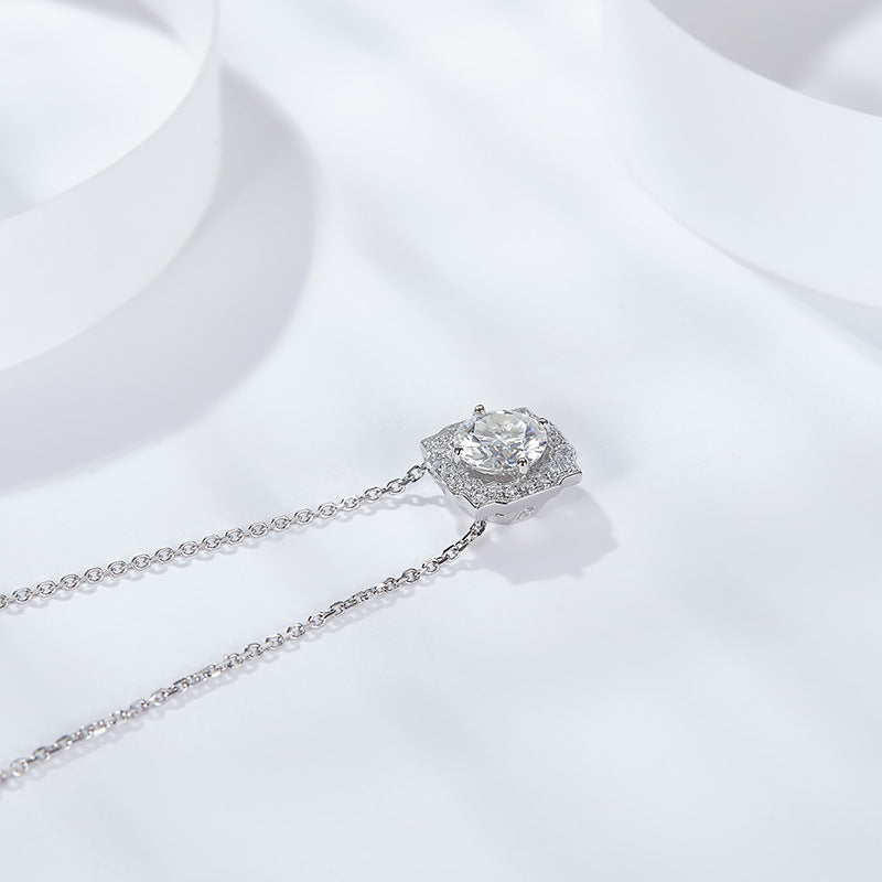 Square bag pendant set with 1 carat moissanite 925 silver necklace