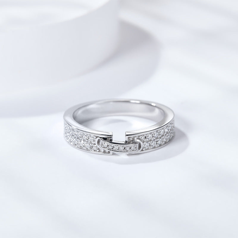 Niche couple wedding rings are simple and atmospheric, silver-plated 18K white gold inlaid moissanite ring wedding gift