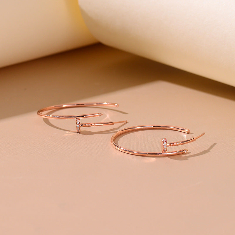 Nail Half Circle Earrings S925 Sterling Silver Stud Earrings Women's High-end Moissanite Earrings