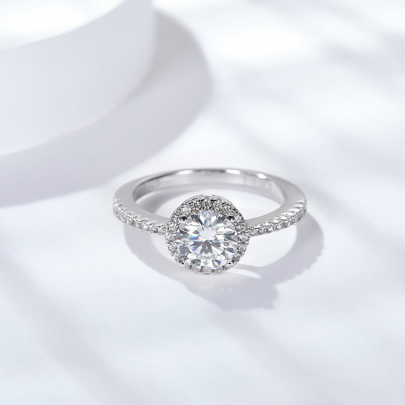 Princess round bag closed moissanite ring with S925 silver plated 18K gold