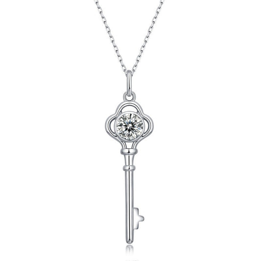 New 925 Sterling Silver Women's Fashion Pendant Key Shape Inlaid with 1 Carat Moissanite Necklace