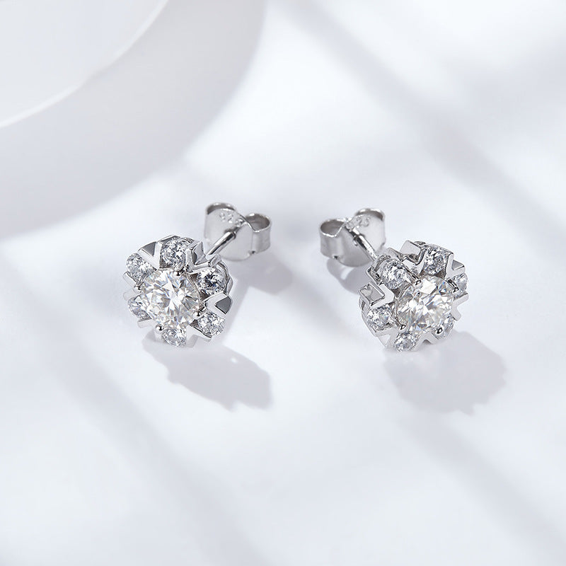 Classic Eight Measurements and One Waste Snowflake Shape 5.0mm Moissanite S925 Silver Plated 18k Gold Stud Earrings