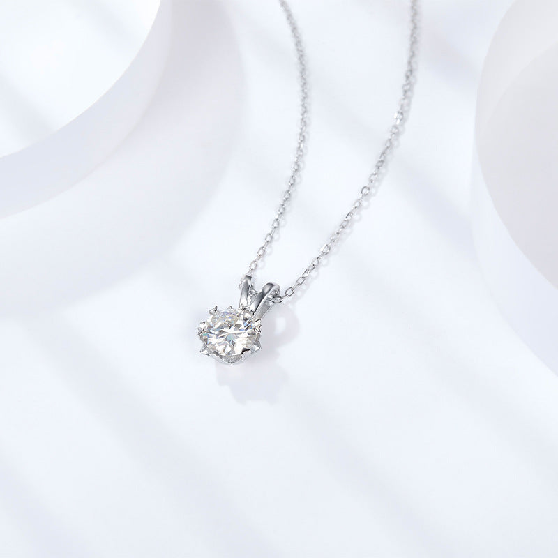 Classic moissanite D color VVS pendant V-shaped romantic snowflake necklace silver plated 18K thick gold small fresh