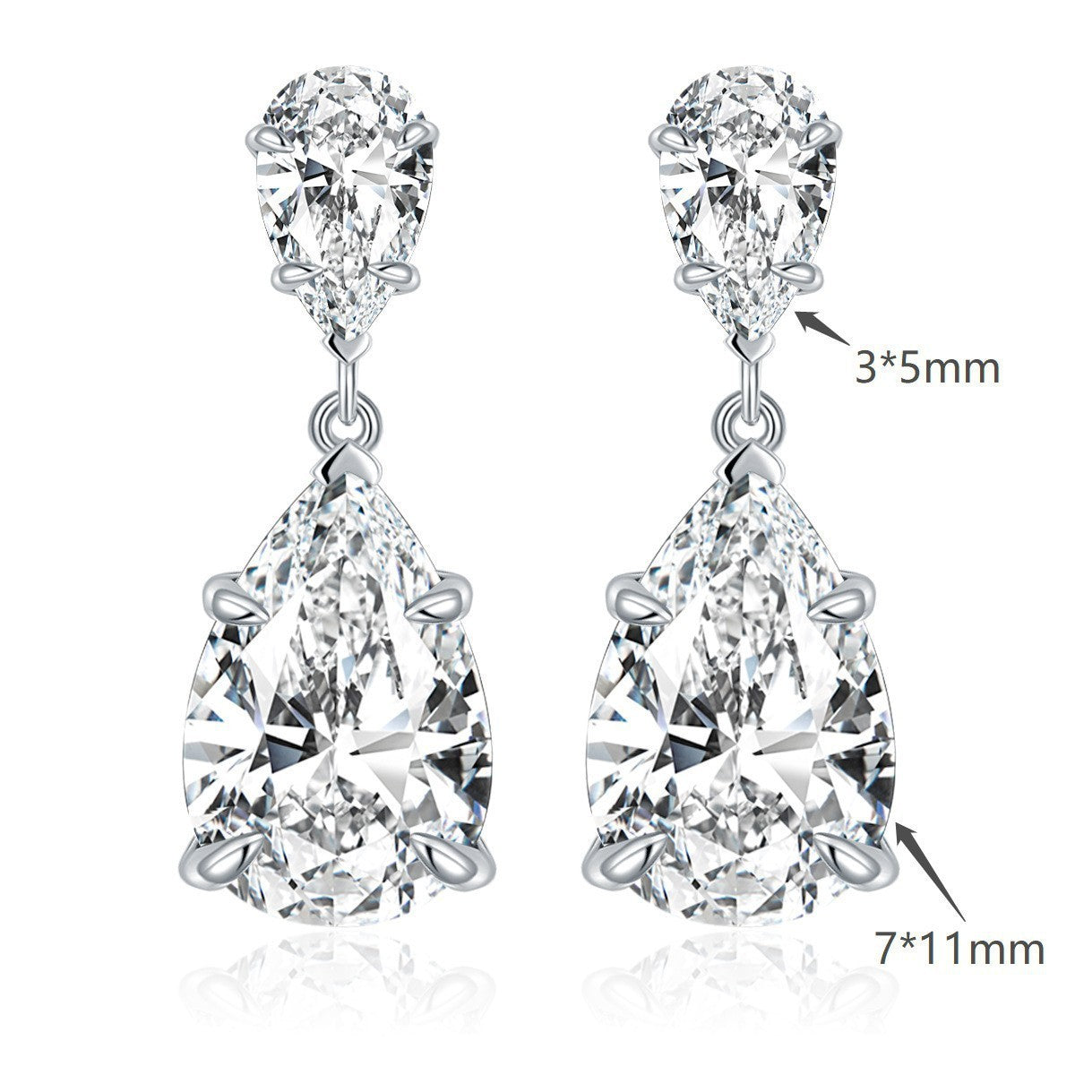 New 7*11mm Pear-shaped Full Moissanite S925 Silver Plated 18k Gold Stud Earrings