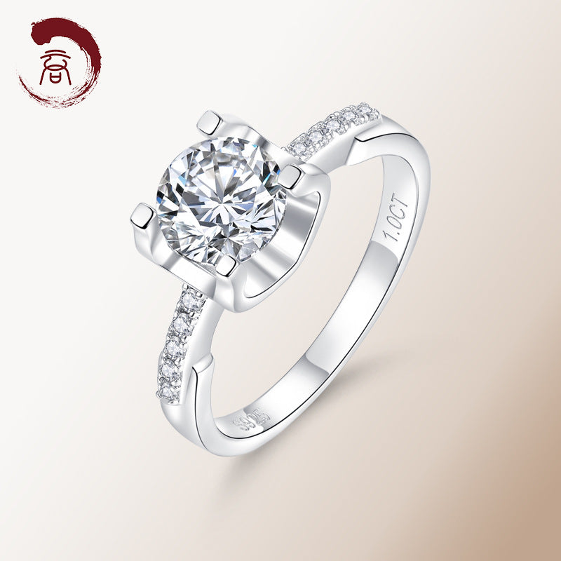 S925 Silver Plated 18K Gold Closed Bull Head Small Man Waist Bull Head Women's Ring D Color Moissanite Diamond Diamond Ring