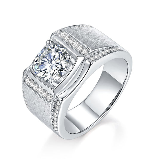 Moissanite diamond ring 1 carat silver plated 18K white gold brushed men's ring white gold wedding ring couple