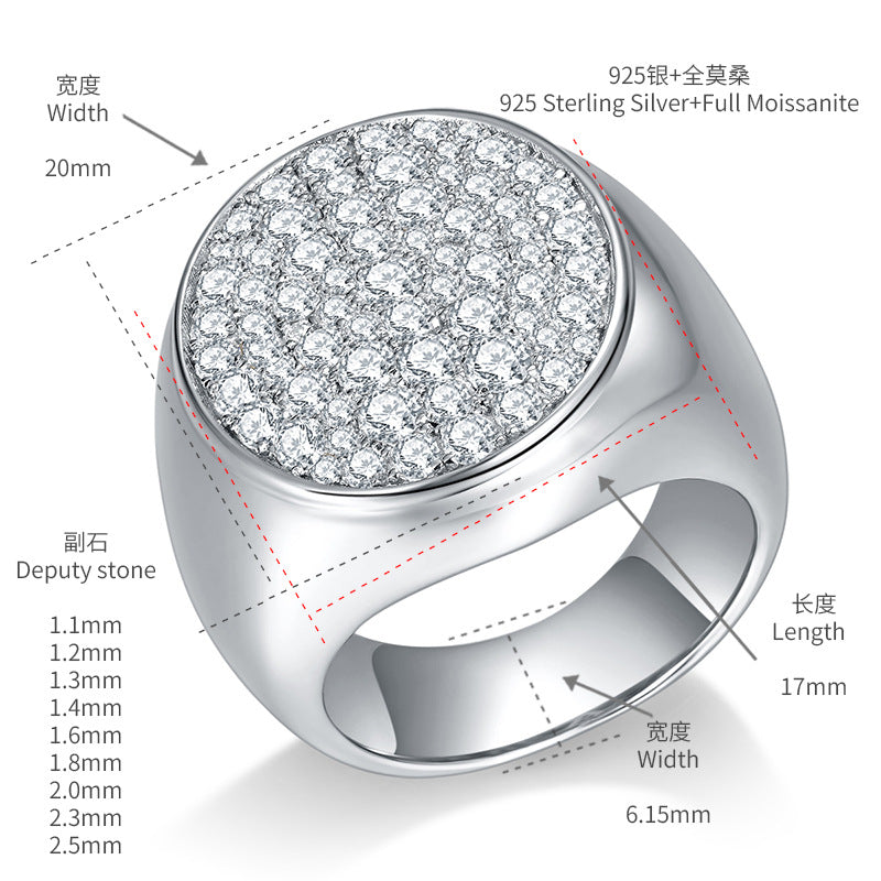 Hip hop style luxury full diamond D color VVS moissanite second over diamond pen men's trend ring S925 silver men's ring