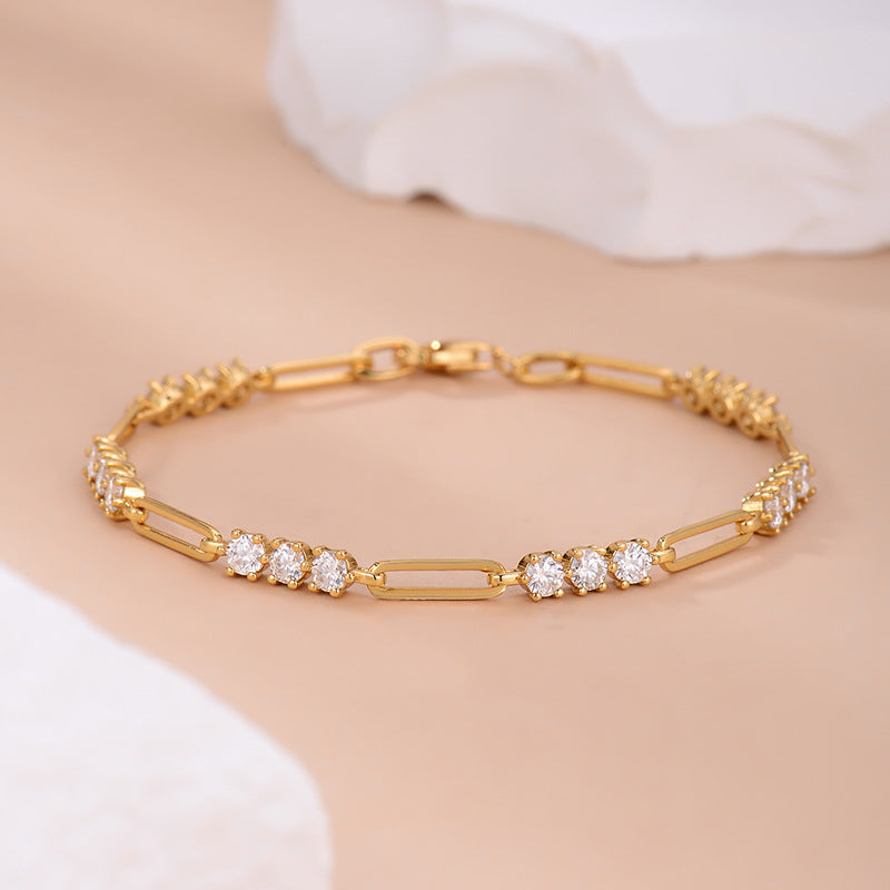 Round diamond 3.0mm D color VVS Moissanite S925 silver and yellow gold plated paper clip bracelet