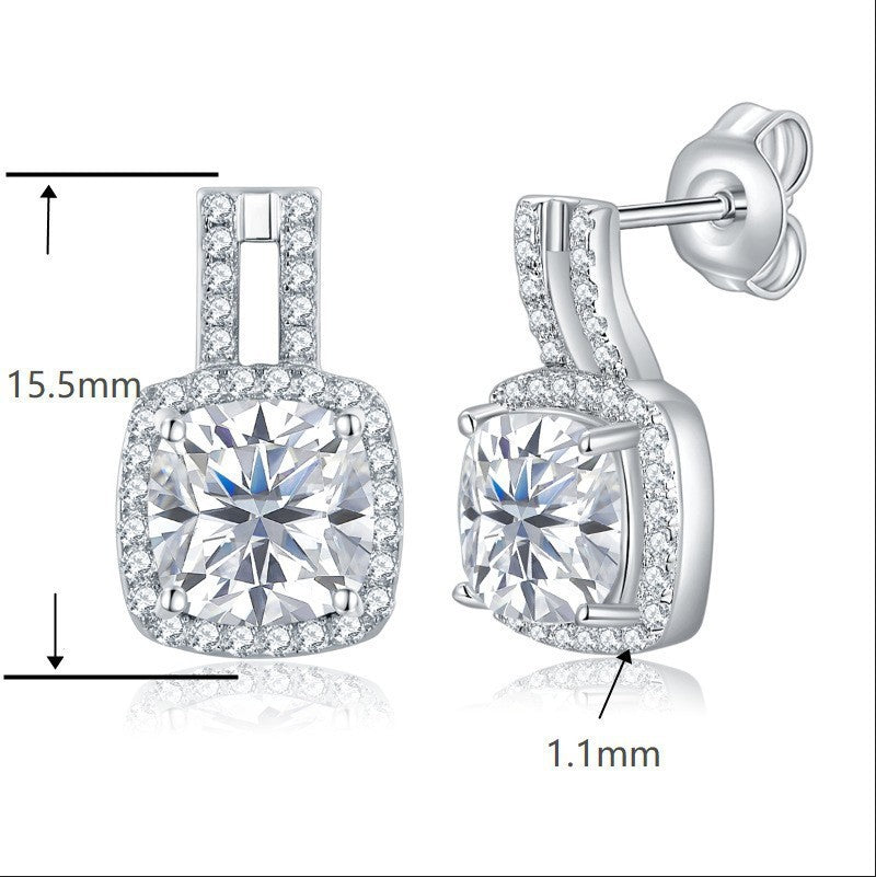 2 carat 7*7mm pillow square bag full moissanite diamond stud earrings S925 silver plated 18k gold unisex style