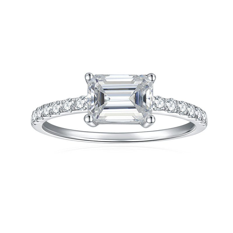Emerald shape 5*7mm full moissanite silver plated 18k gold ring