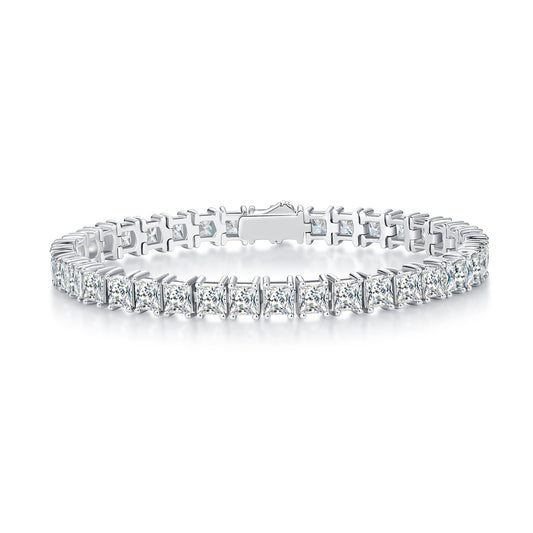 Full diamond 4mm princess square full moissanite hand ornament S925 silver plated 18k gold luxury bracelet