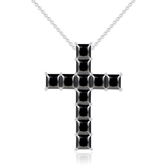 Hip-hop cross inlaid with black 5.5mm princess square moissanite silver plated 18k gold necklace