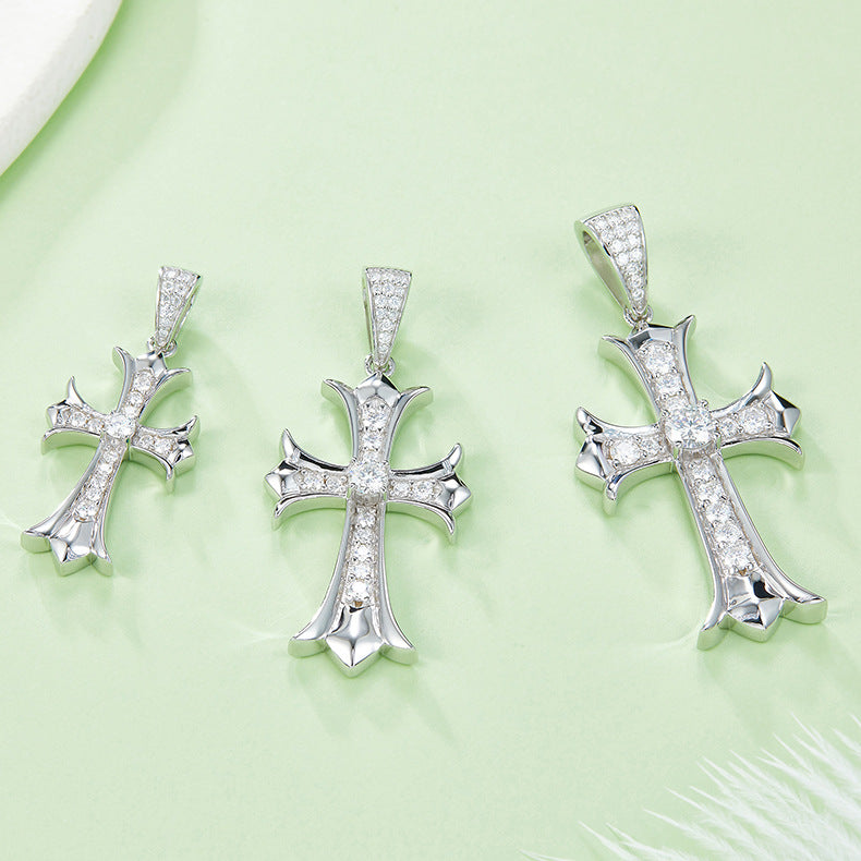 Oldschool retro street style cross silver plated 18k gold plated 5.0mm full moissanite necklace