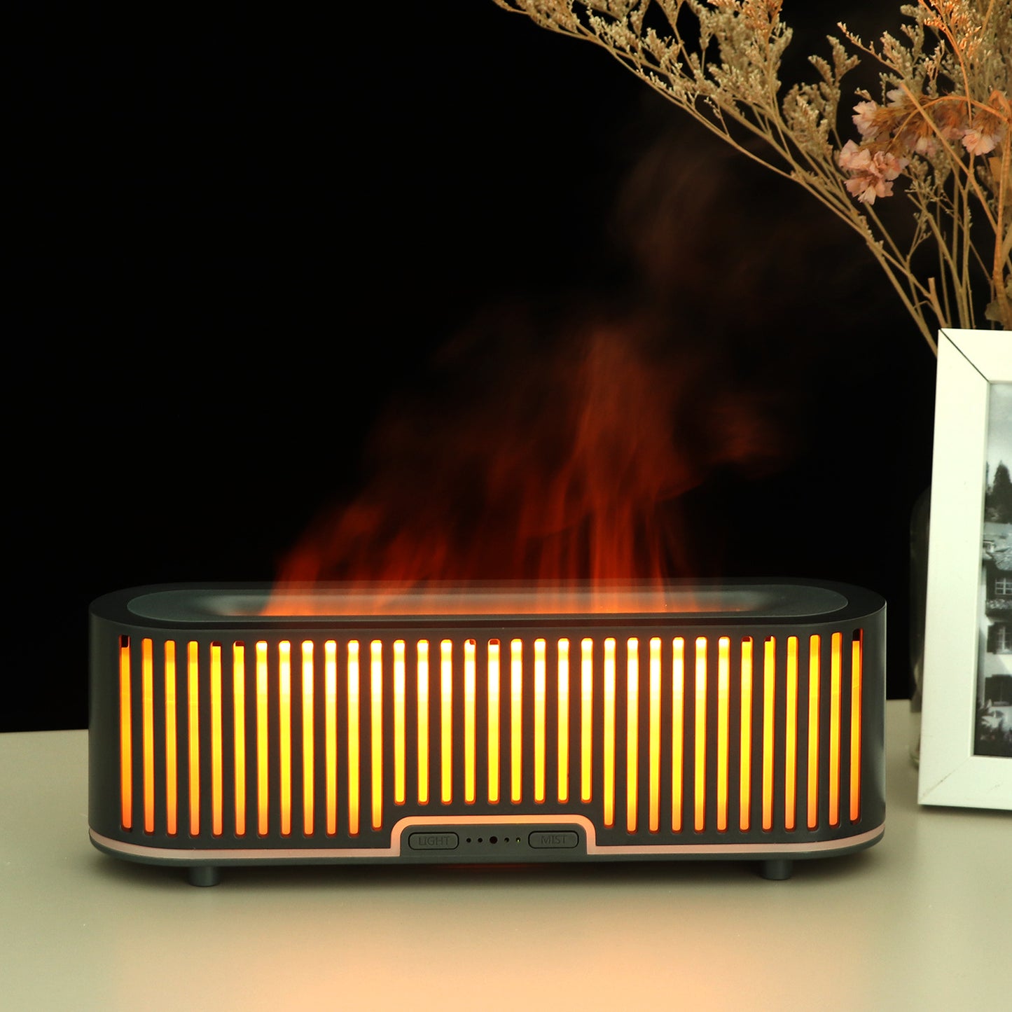 Long strip hollow colorful flame aroma diffuser grid vertical strip humidifier household atomization atmosphere light bedroom humidifier