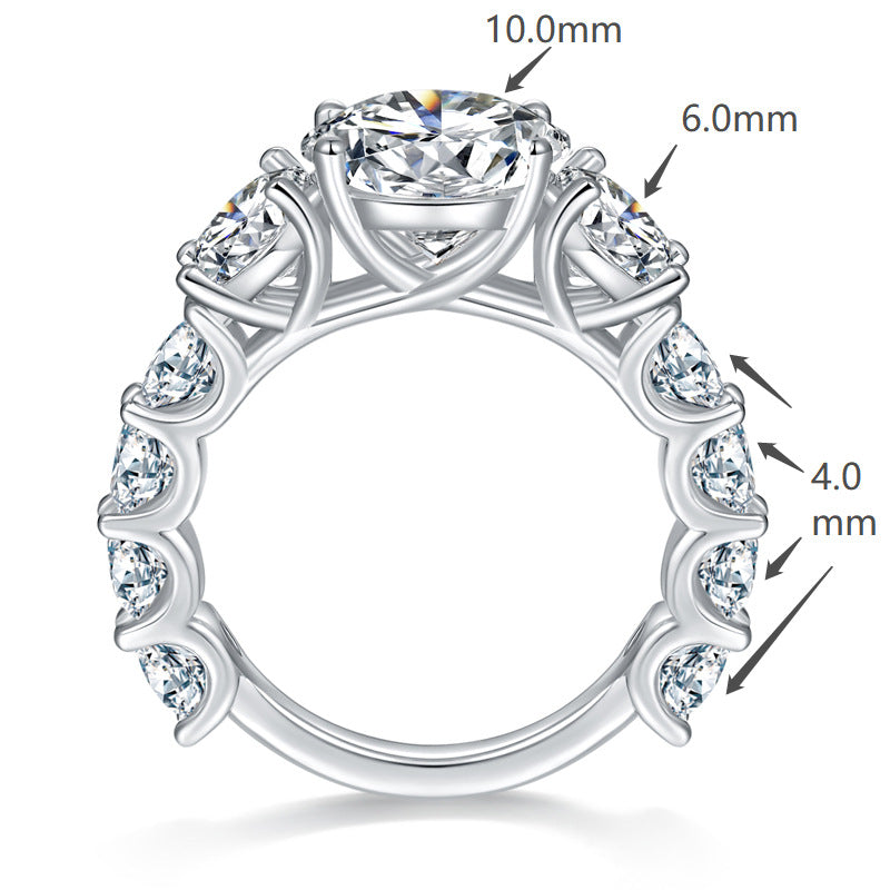 Luxury Full Diamond Round 10.0mm4ct Full Moissanite Silver Gold Plated Ring