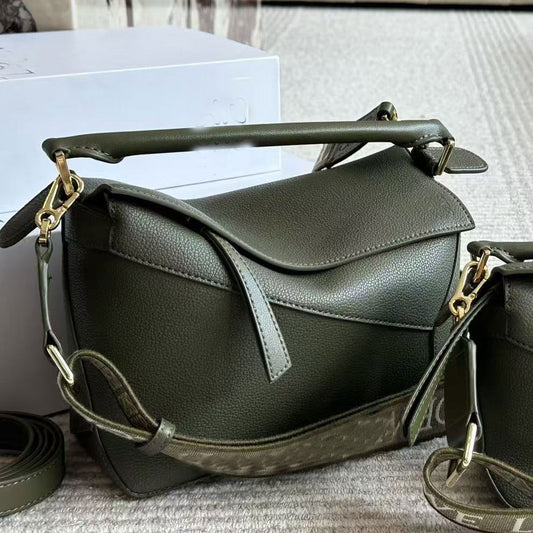 Real Leather Puzzle Bag - Green