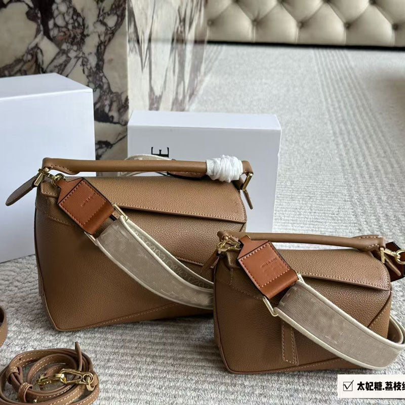 Real Leather Puzzle Bag - Brown