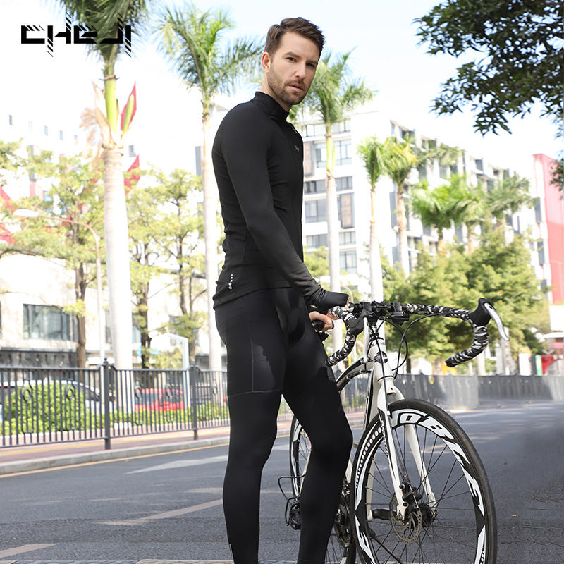 cheji winter fleece cycling jersey bike men's long sleeve top to keep warm