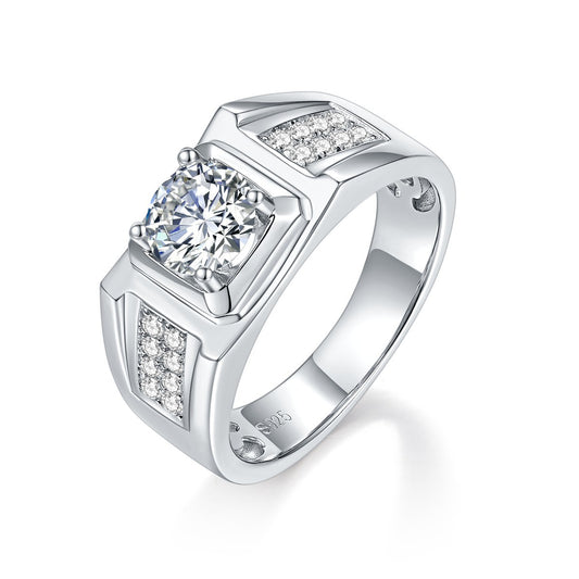 Moissanite Diamond Ring 1 Carat Silver Plated 18K White Gold Men's Ring White Gold Wedding Luxury Ring